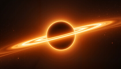 Glowing ringed planet in vast space, cosmic wonder