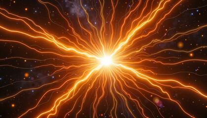 Bright pulsar star emitting dynamic light trails in space, cosmic energy