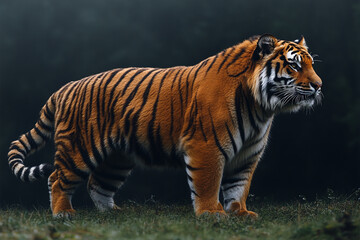 Majestic Siberian Tiger Strolling Through Lush Green Grassland