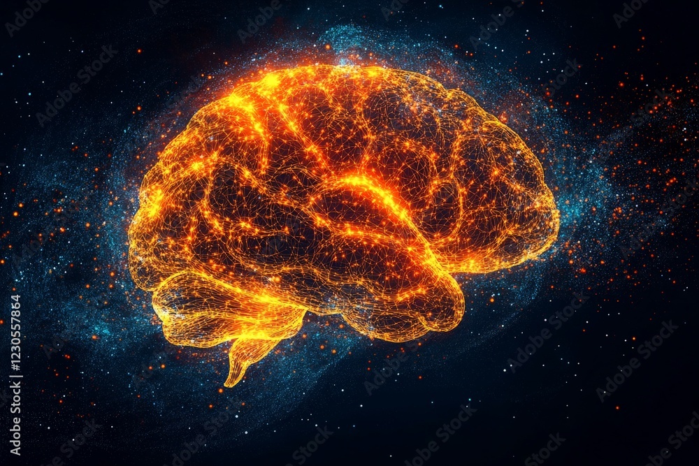 Poster brightly glowing brain formation symbolizes advanced neural connections in digital art