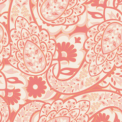 Turkish Cucumber Paisley. Seamless pattern in traditional oriental style with flowers, leaves and fantasy elements. Fabric and wallpaper cover