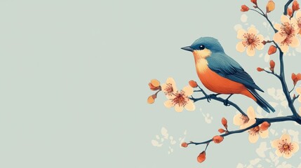 Spring Bird on Blossom Branch