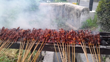 Chicken satay grilled over charcoal