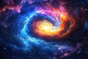 Obraz premium Cosmic nebula swirling with stars and galaxies, filled with vibrant colors and a sense of infinite space and wonder