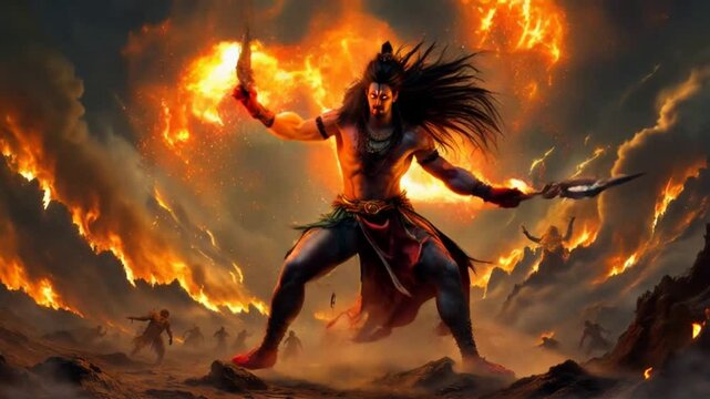 Fiery Wrath of Bhairava: Digital Painting of Hindu God