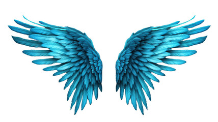 Blue angel wings, isolated on transparent background.