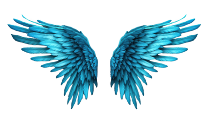Blue angel wings, isolated on transparent background.