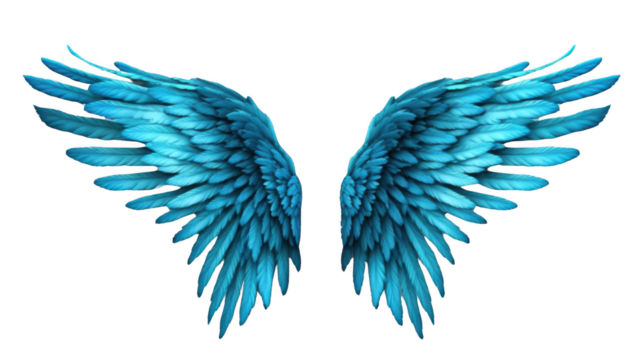 Blue angel wings, isolated on transparent background.
