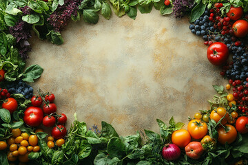 Vibrant Fresh Produce Bordering a Textured Background