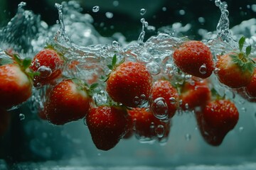 Strawberries Splashing in Water