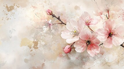 Delicate Pink Blossom Branch: Watercolor Floral Art