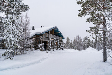 Beautiful winter landscape in Finnish Lapland around Akaslompolo, Finland