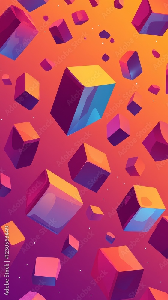 Poster a colorful image of blocks in the air with a purple background