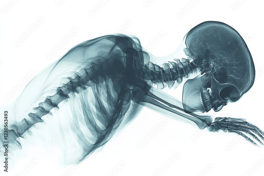 Aufkleber detailed x-ray showing the skeletal structure of a human body in a contorted position