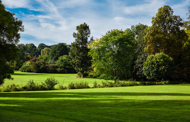 Green meadows and arboretum at the national botanic garden of Belgium