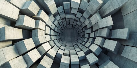 Naklejka premium Large, circular opening surrounded by a multitude of gray blocks