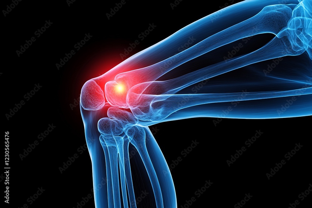 Poster understanding joint pain through an x-ray view of a human elbow structure revealing inflammation