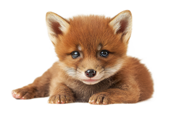 A baby fox is laying on its back with its eyes closed
