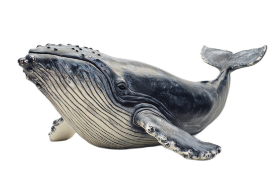 A whale sculpture is sitting on a transparent background