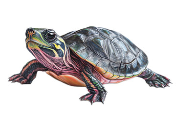 Obraz premium Vibrant and Detailed Close-Up of a Colorful Turtle on a Transparent Background