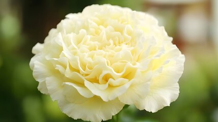 Closeup of a Delicate Cream Carnation Flower Blooming in Soft Light