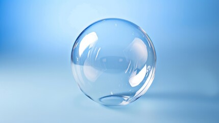 A single transparent soap bubble floating against a soft blue background, reflecting light and creating a delicate, ethereal effect..
