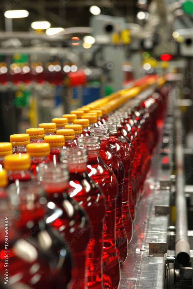 Poster efficient beverage production: automated bottle filling and labeling on assembly line