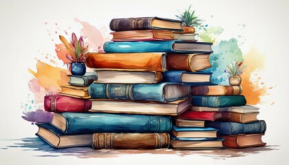 stack of books isolated on white background generative ai