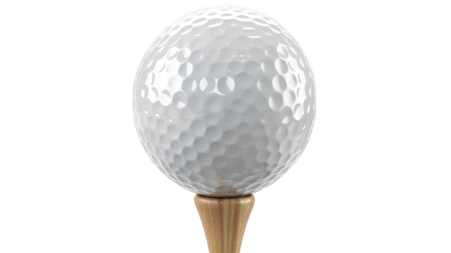 Close Up of Golf Ball on Tee, isolated on transparent background