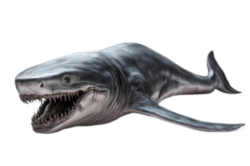 A shark is laying on the ground with its mouth open