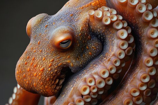 Detailed anatomical study of an octopus' tentacle, showcasing its suction cups and flexibility, highlighting the adaptability of cephalopods