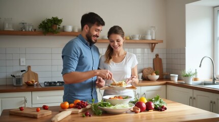 Young Couple Preparing a Healthy Dinner Together