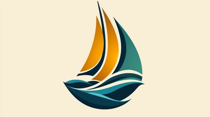 Elegant sailboat logo showcasing vibrant colors on a serene background. Generative AI