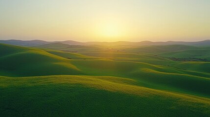 Fototapeta premium Breathtaking Green Hills at Sunrise with Serene Landscape