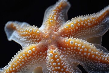 Detailed view of a starfish's regeneration, showing the stages of limb growth and the biological processes that enable this remarkable ability