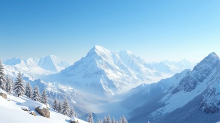 Snow-Capped Peaks and Bright Blue Landscape