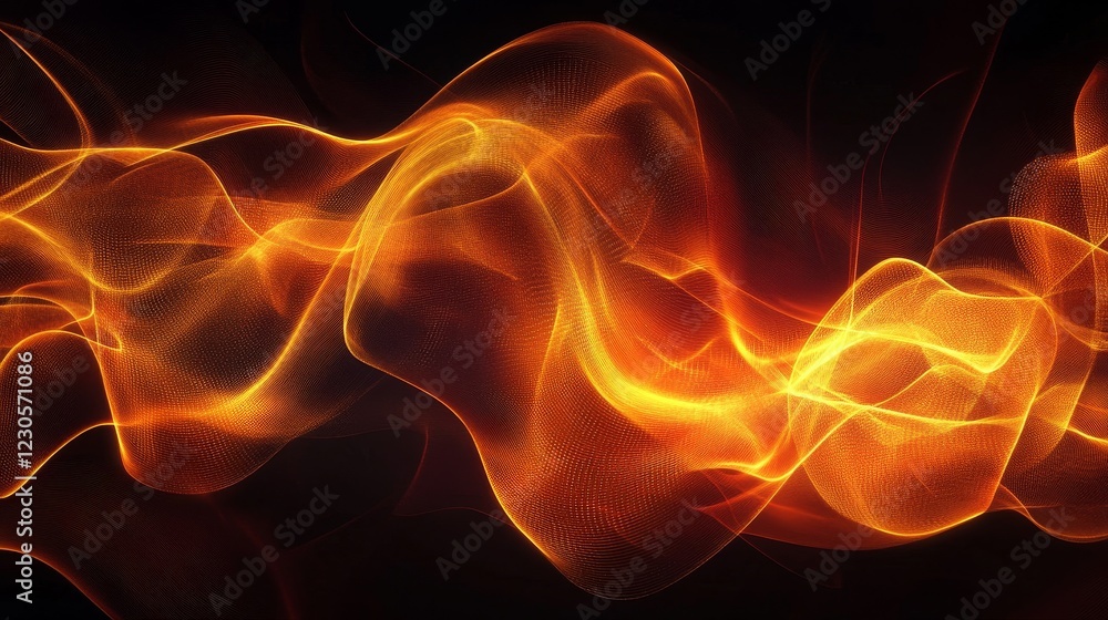Poster this mesmerizing image features flowing patterns of orange and yellow light against a black backgrou