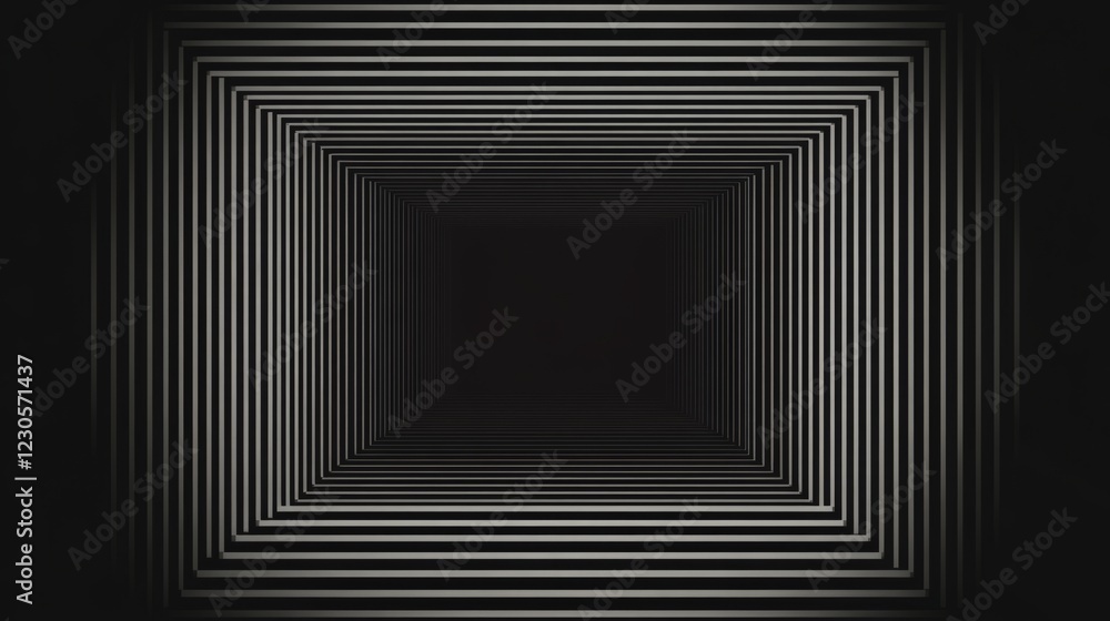 Poster black and white abstract image of a tunnel with concentric rectangles forming a hypnotic optical ill