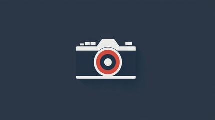 Creative camera design on a blue background featuring a bold circular lens and minimalist details. Generative AI