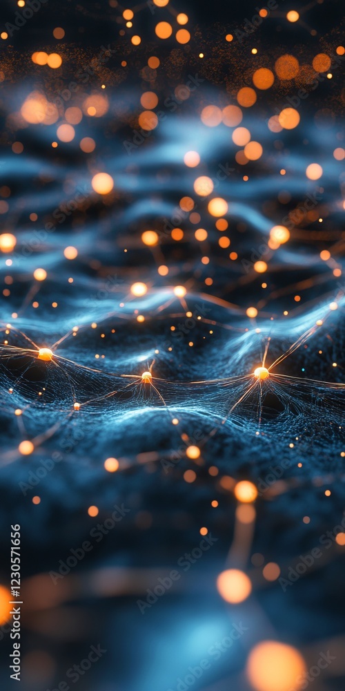 Poster a vibrant digital network with glowing nodes and lines, showcasing a futuristic technology concept w