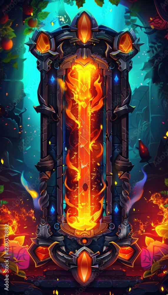 Poster dynamic flame-themed progress bar for mobile game boss battles design