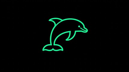 Fototapeta premium Neon dolphin design in green light on a dark background showcasing creativity and simplicity. Generative AI