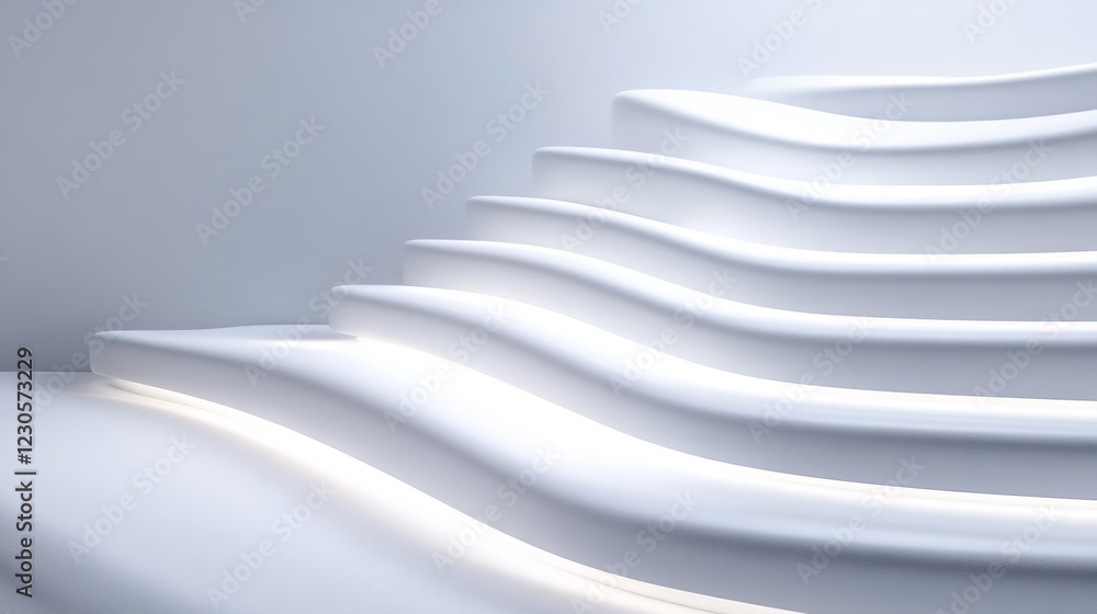 Poster elegant curved staircase design with modern minimalist architecture