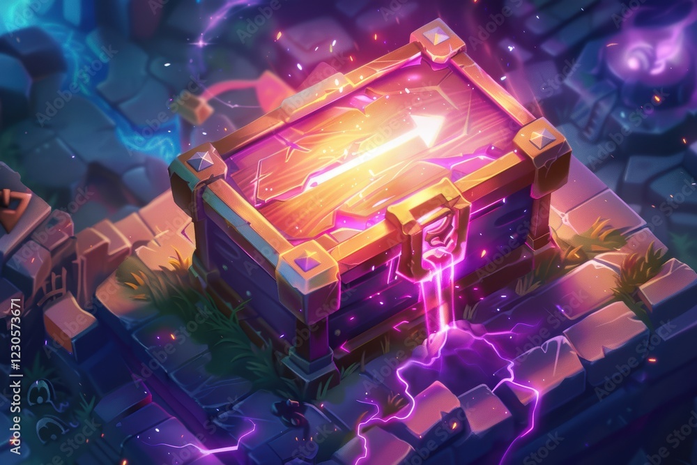 Poster magical reward tracker interface with dynamic treasure chest progress bar for gaming apps