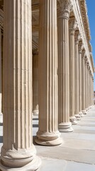 Fototapeta premium Columns soar against a serene blue sky, showcasing the architectural beauty and historical significance of this ancient masterpiece.