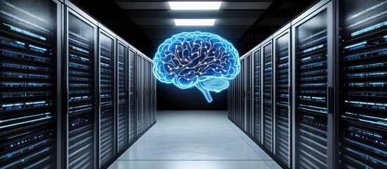 AI brain in server room.