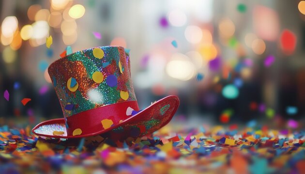 Europe'S Festive Carnival Celebration: Decorations And Street Fun At Cologne Carnival In Germany With Colorful Clown Hats And Confetti.