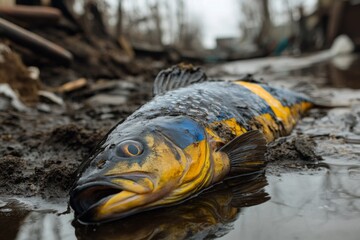 Deceased Fish on Muddy Riverbank