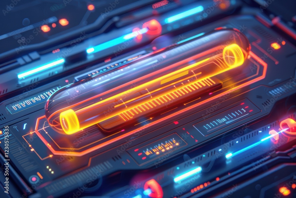 Poster futuristic holographic data dashboard with neon progress bar for digital interfaces