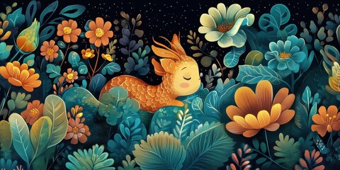 Fototapeta premium Golden Fish Dreams Amidst Vibrant Floral Paradise
